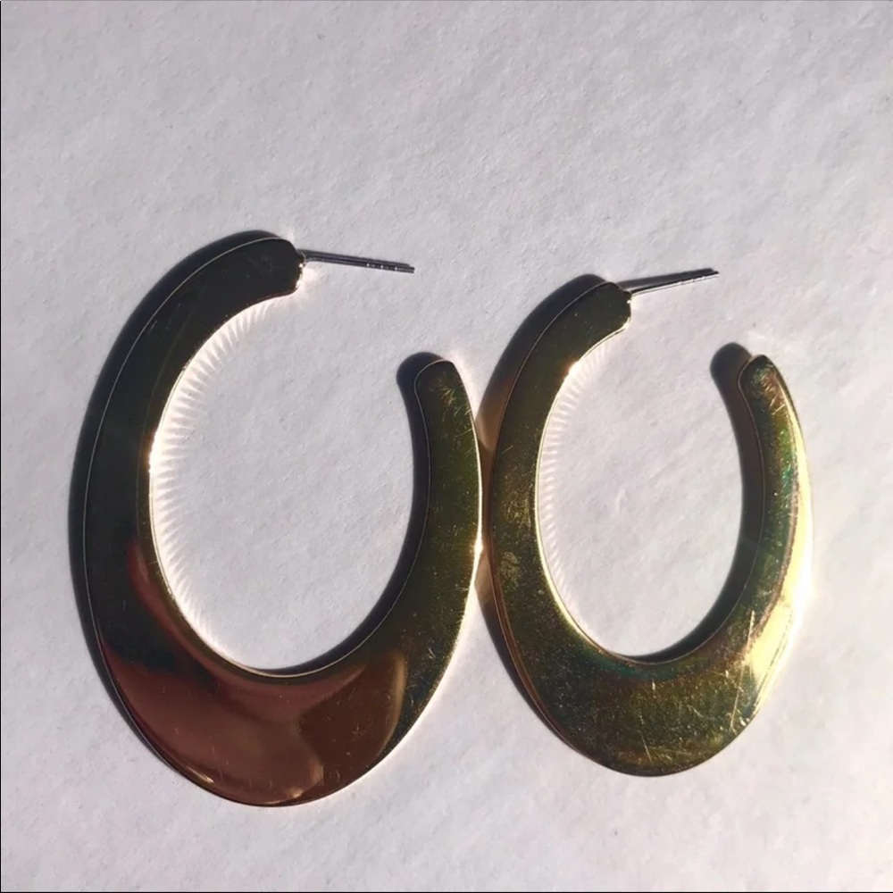 Thick Gold Oval Shape Hoop Earrings